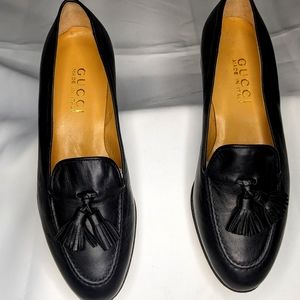 Women's GUCCI SCARPA SPORTIVA NAPPA CALFSKIN TASSEL BLACK LOAFERS size 5 1/2 B